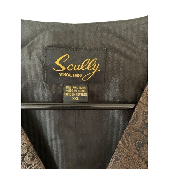 Scully Men's XXL Vest Brown Formal Wedding Western Dressy Satin Party Paisley - Picture 2 of 3